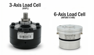 Side by side comparison of 3-axis and 6-axis load cells showing differences in size and configuration for multi-axis force measurement