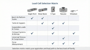 Load cell selection matrix infographic