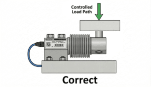 Bending beam load cell correct installation showing controlled load path and proper force direction