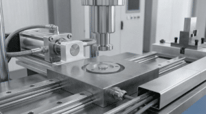 Button load cell installed in a compression test machine for force measurement