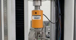 CR series multi-column load cell installed in a compression testing machine measuring force