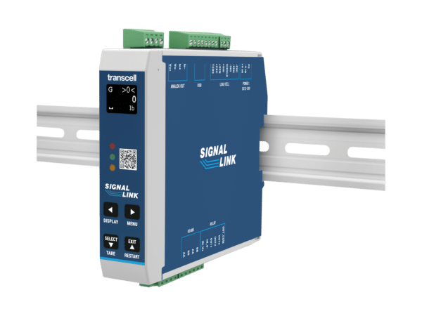 Transcell Signal Link signal conditioner mounted on a DIN rail