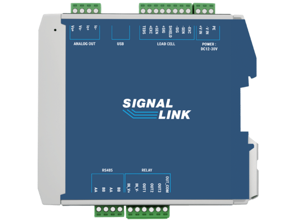 Transcell Signal Link signal conditioner with terminal blocks installed, right side view