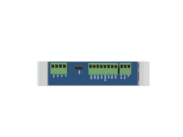 Transcell Signal Link signal conditioner with terminal blocks installed, top side view