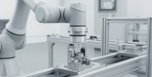 Multi-axis load cell integrated into robotic arm end effector for precision force and torque measurement in automated assembly
