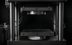 Pancake load cell installed in a material testing machine measuring compression force