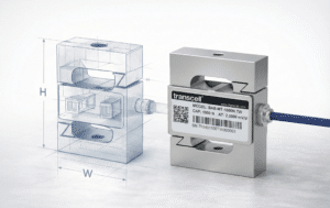 S-type load cell CAD drawing showing internal structure and dimensional layout