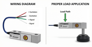 Wiring diagram and load direction arrow for a shear beam load cell