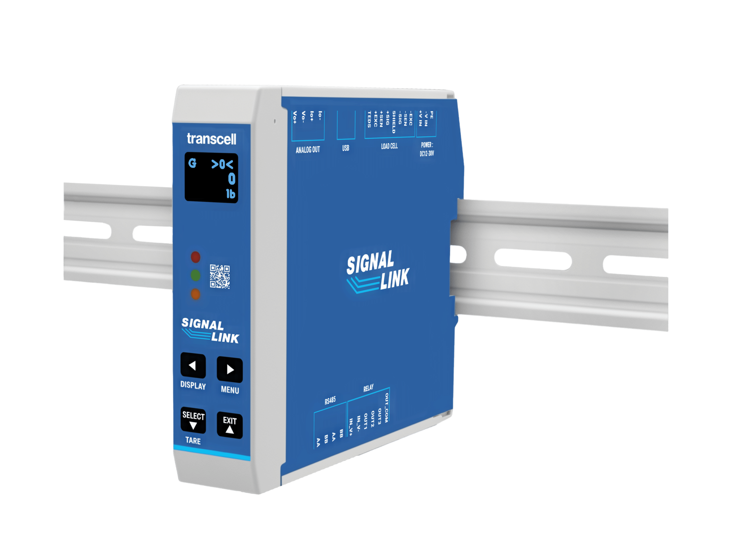 Transcell C/V signal conditioner and LCT-2 digital weight transmitter on DIN rail