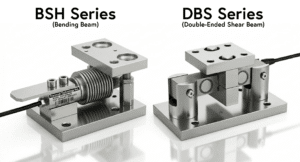 Comparison of BSH bending beam weighing module and DBS double ended shear beam module showing structural and mounting differences
